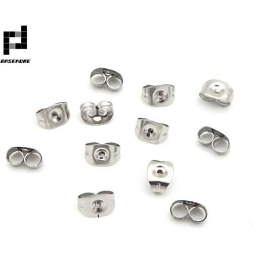 BASEHOME 100pcs/lot 4.5x6mm Stainless Steel Butterfly Earrings Back Fit Stud Earrings Clasp Earring Stopper DIY Ear Jewelry