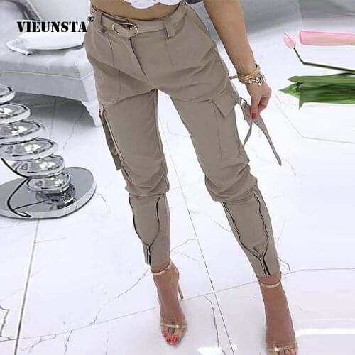 Women Casual Design Zipper Cargo Pants Fashion Skinny Sexy High Waist Plaid Print Trouser 2021 New Elegant Female Long Pants 5XL