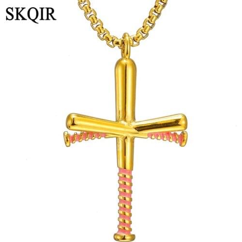 Sport Cross Pendants Necklace For Men Women Stainless Steel Chain Baseball Charm Choker Necklaces Christian Crucifix Jewelry
