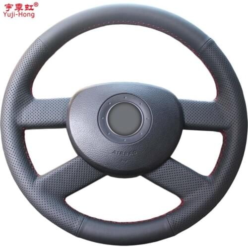 Yuji-Hong Artificial Leather Car Steering Wheel Covers Case for Volkswagen VW Polo 2004-2007 Hand-stitched Cover