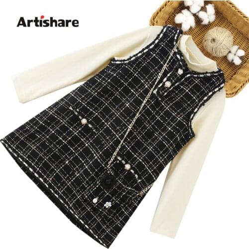 Children Clothes Blouse + Dress Tracksuits For Girls Plaid Pattern Clothes Girl Casual Style Girls Clothings Set
