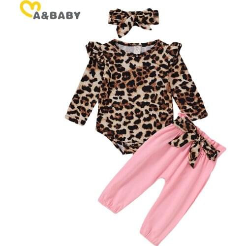 Ma&Baby 0-18M Newborn Infant Baby Girls Leopard Flower Clothes Set Ruffles Long Sleeve Romper Bow Pants Outfits Autumn Costumes