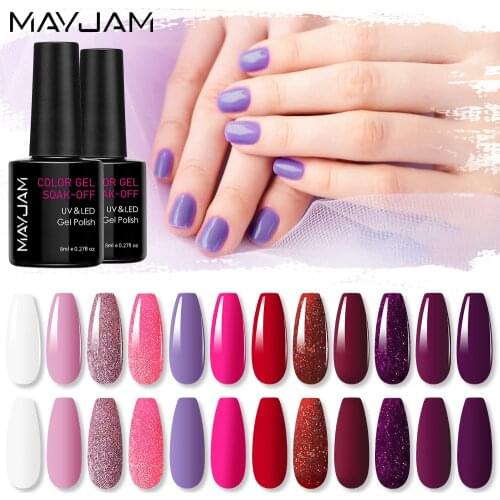 12pcs Set Nail Gel Polish Semi Permanent MAYJAM Branded Luxury Package Nail Art Design UV Lamp Gel Base Top Coat Nail Varnishes