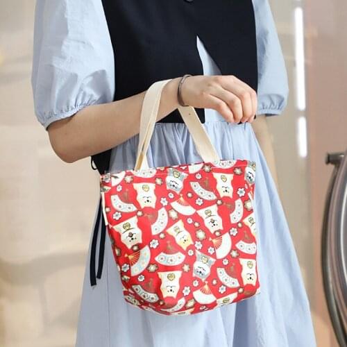 Canvas Lunch Tote Bag Animal Print Cute Lunch Box Bag Women Mini Handbag Picnic Food Storage Pouch Children Shool Lunch Bags