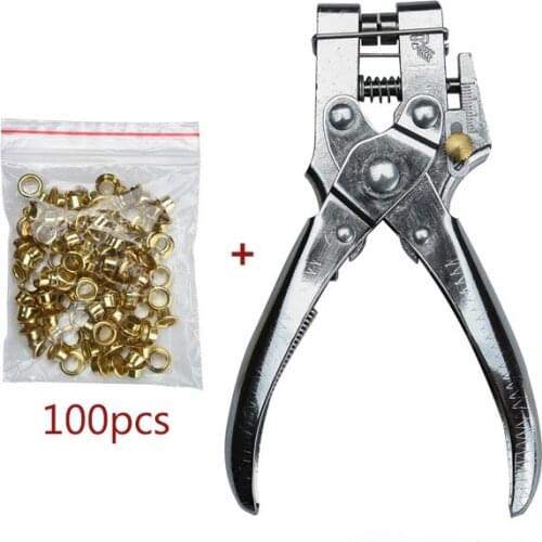 Eyelet Punch Pliers With 100Pcs Ring Snap Grommet Setter Hole Bags Shoes Leather Punch Belt Pliers Steel Tool Set