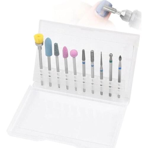 10Pcs/Set 2.35MM Electric Nail Drill Bits Kit 3/32 Nail File Buffer Gel Polish Remover Cleaning Manicure Pedicure Bit