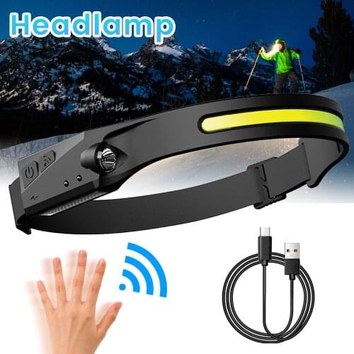 COB LED Headlamp LED Work Headlight With 230 Degree Illumination 5 Modes USB Rechargeable Motion Sensor Headlight For Camping