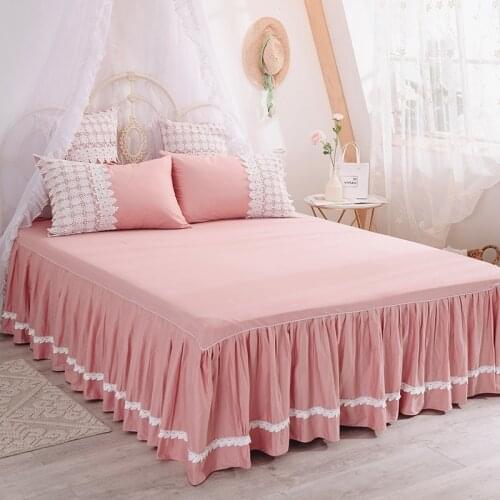 Cotton Bed Skirt Fitted Sheet Pure Cotton Princess Style Solid Color Bed Sheet Skirt Dust Cover