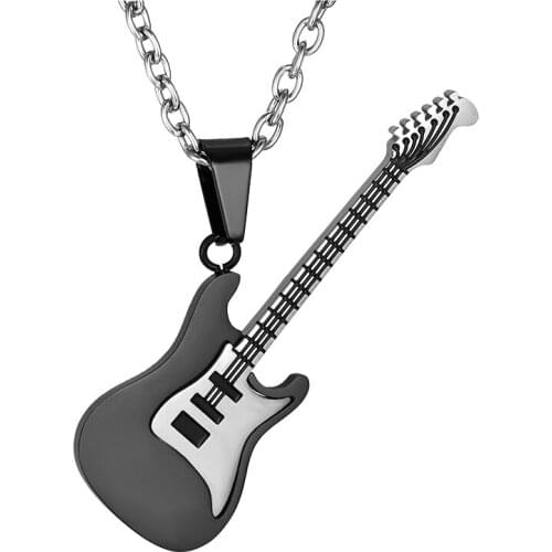 Bass Guitar Necklace Pendant For Men/Women Lover Gift Gold Color Stainless Steel Necklace & Chain Hippie Musical Jewelry Collier