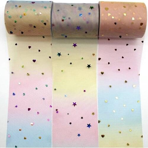 10 yards/volume 3'75mm rainbow glitter sequins stars/moon heart tulle rolls DIY organza tutu dress shower bow colorful 7.5cm