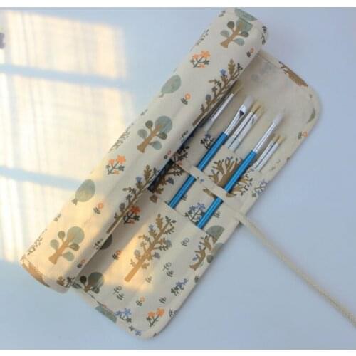 Floral pattern Thick Canvas Roll-up Pencil Bag ，20 Holder Case Artist Paint Organizer Pouch Perfect Storage for Brush