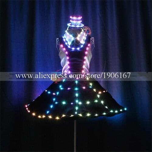 Programmable Led Luminous Ballet Skirt Full Color Light Up Hat Dance Wears Clothes Illuminated Stage Show Singer DS DJ Clothes