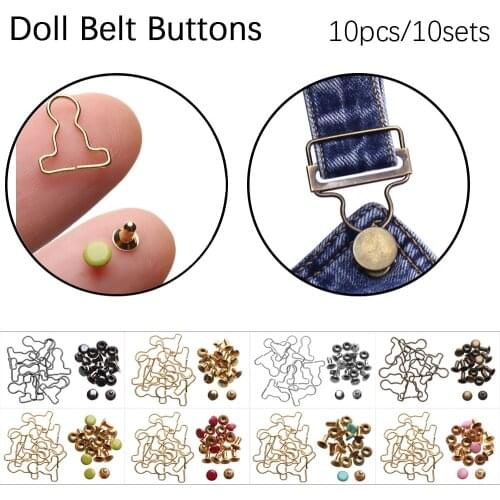 10sets Mini Doll Belt Buttons Doll Clothes DIY Metal Buckle Fit for 1/6 Bar bie Doll Buckles Trousers Bag Sewing Accessories