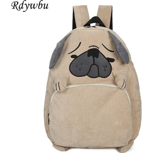 Rdywbu Animal Cartoon Design Japanese School Bag Cute Teenage Corduroy Pug Dog Backpack Preppy Harajuku Squirrel Travel Bag B656