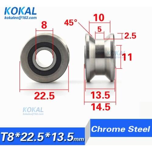 [T0822-13J]Free shipping 10PCS high loading T U Groove ball bearing wheel pulley guide wire ball roller 0822TT 8*22*13mm