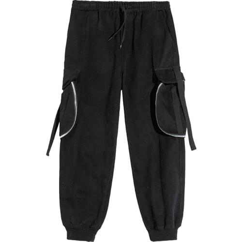 Techwear Ribbon Hip Hop Harem Pants Men Streetwear Joggers High Street Casual Pockets Male Cargo Black Harajuku Trousers Bottoms