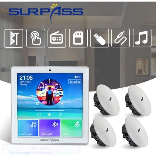 Smart Home Audio Wireless Wall Amplifier Bluetooth Fm Touch Screen Class D Stereo Sound 4*20W PA Ceiling Speaker Cheap Music Set