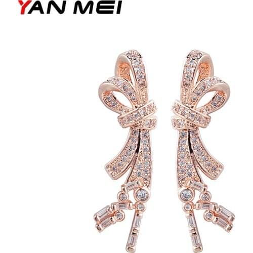 YAN MEI Hot Sale Bowknot Cubic Zirconia Earrings Romantic Womens Day Gift GLE6817