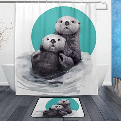 Funny Animal Otter Shower Curtain Cute Otter Watercolor Waterproof Fabric Bathroom Curtain