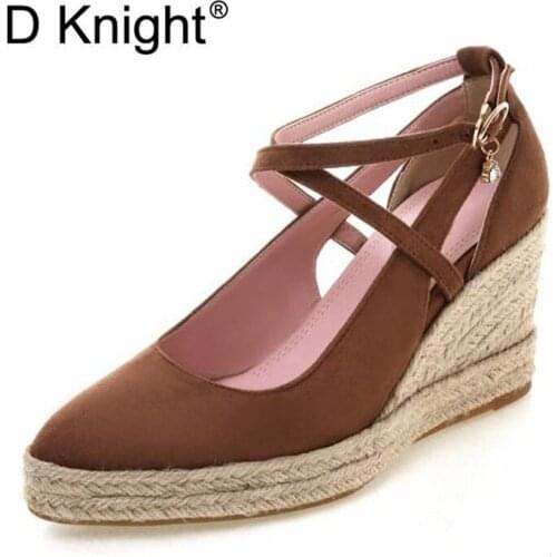 Plus Size 31-44 Women Wedges Shoes Espadrilles Platform Pumps Sexy Summer Pointed Toe Beach Casual Ladies Shoes High Heels Black