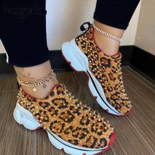 New Rivet Sneaker Women 2021 Spring Fashion Leopard Slip On Ladies Flat Loafers 35-43 Big Size Outdoor Jump Running Casual Shoes