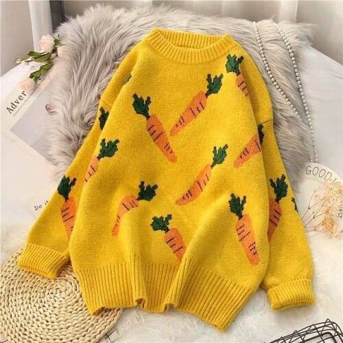 2020 New Autumn winter women Carrot printed sweaters warm pullover long sleeve loose Vintage Sweater Lady sweaters Harajuku