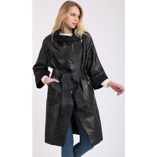 Genuine Leather Womens Trenchcoat Lambskin