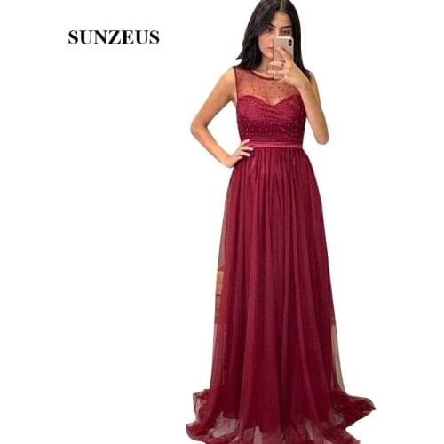 Pearls Beaded Bridesmaid Dresses A-line Tank Floor Length Long Tulle Wedding Party Gowns Women