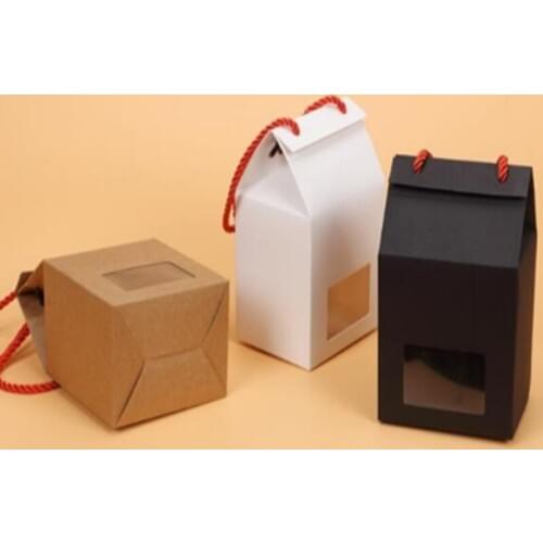 10pcs Kraft Paper Cake Box with Rope Small Gift Boxes with Clear Window Cupcake/Cookie Packaging Box Carton Box Free Shipping