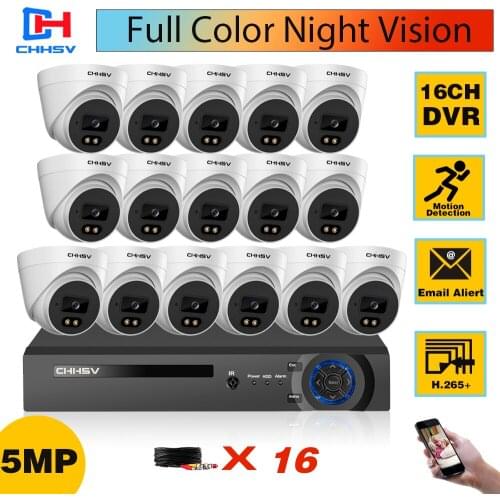 16CH CCTV DVR Kit 5MP Indoor Home Full Color Night Vision AHD Security Dome Camera Video Surveillance System Kit 16 Channel 5MP