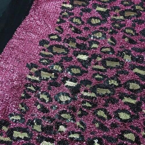 1Y/lot Purple African Leopard Sequins Mesh Sewing Fabric For Women Derss DIY Accessories