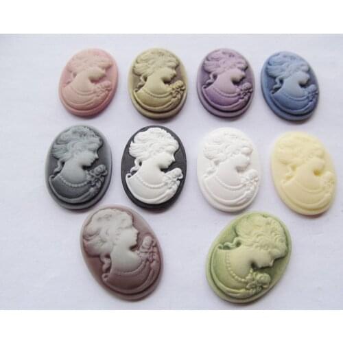 20pcs 18mmx25mm 10 Colors Oval Flatback Resin Beauty Head Lady Cameo Charm Finding,Phone Decoration Kit,DIY Accessory Jewellry