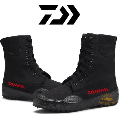 2020 Daiwa Fashion New Mens Black High-top Canvas Fishing Shoes Canvas Breathable Outdoor Mountaineering Riding Combat Boots