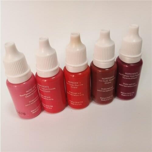 5 Pcs Micropigment Paint Semi Permanent Makeup Tattoo Ink 15ml/bottle 3d Eyebrow Lips Rose Red Color Kit