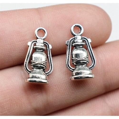 6pcs Charms Lantern Kerosene Lamp 19x10mm Antique Silver Color Pendant Lantern Kerosene Lamp Charms Jewelry Findings