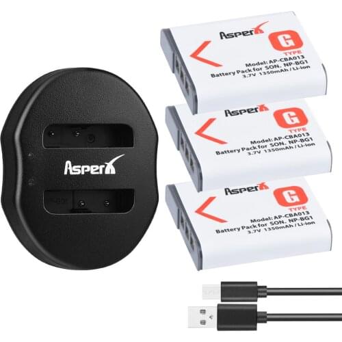 3Pcs 1350mAh NP-BG1 NP BG1 NPBG1 Camera Battery + Dual USB Charger for SONY HX10 H50 H55 H70 HX9 T20 W30 W210 W100 W110 W120