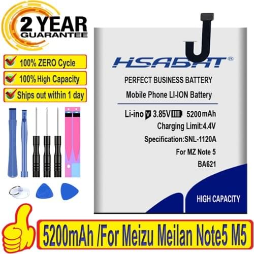 HSABAT 100% New Top Brand 5200mAh Battery for Meizu Meilan Note5 M5 Note 5 BA621