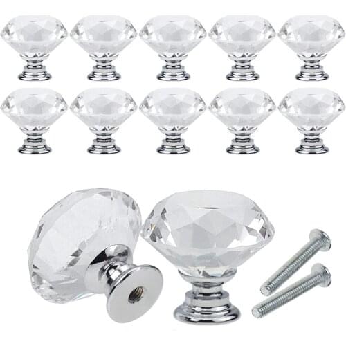 ETUUD 10pcs/lot Diamond Crystal Glass Alloy Handle For Door Drawer Cabinet Wardrobe, Furniture Knobs, Available in 20-40mm