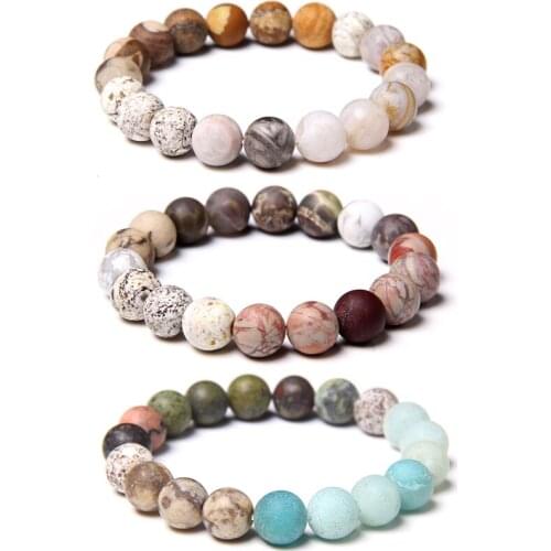 10 mm Matte Stone Beads Bracelets Women Natural Crazy Agates Bracelet Men Classic Stretch Pulsera For Couples Vintage Jewelry