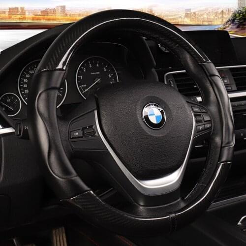 Carbon Fiber +Leather Car Steering Wheel Cover 38CM Non-slip Wear-resistant Sweat Absorbing Fashion Sports Steering Wheel Cover