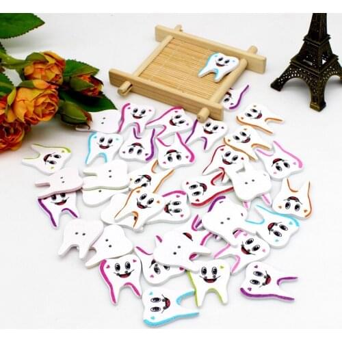 50pcs/lot toothDecorative buttons Random Mixed pattern shape wood buttons for Wedding DIY Craft Decoration Cute Button