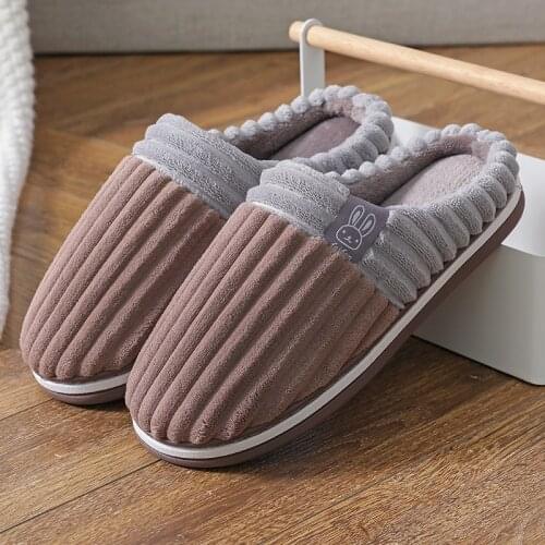 Indoor Slippers For Men And Women Winter Thick Bottom Keep Warm Cotton Slippers Men Soft Corduroy Plush Non-Slip Womens Shoes