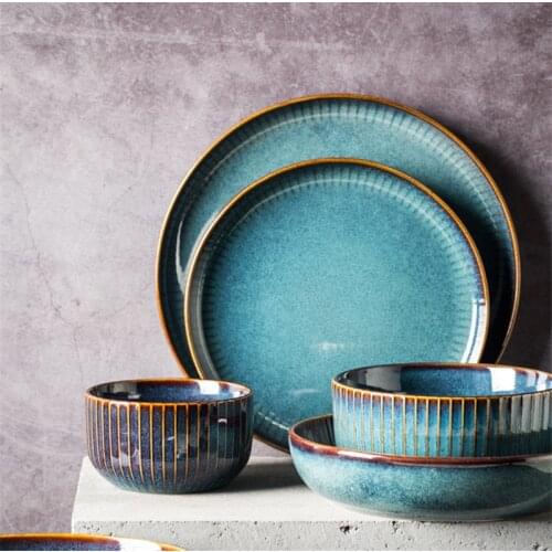 Guopin Nordic Style Kiln Glazed Ceramic Rice Salad Bowl Soup Bowl Round Dish Dinner Plate Tableware