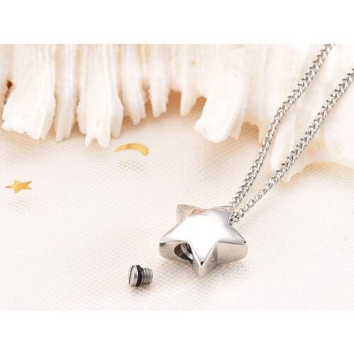 IJD9993 Stainless Steel Star Cremation Ash Necklace Urn Keepsake Pendant for Human Holder Locket Memorial Jewelry