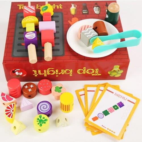 Simulation Barbecue Wooden Toys Kitchen Set Kids Educational Toy Pretend Play Grill Cooking Food Matching Game Gift For Children