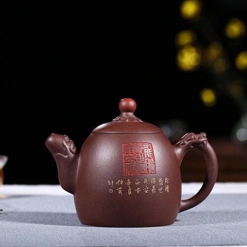 Famous craftsmen all hand recommended Long Quan pottery carved the teapot tea set complete certificate issuing