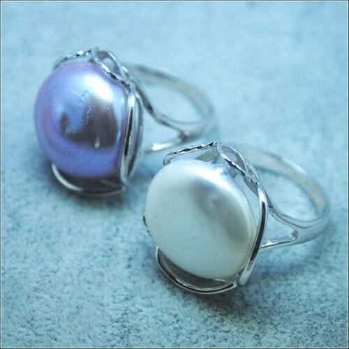 Sterling silver rings geniune cultured freshwater pearl rings adjustable rings size 28mm hot selling in 2018