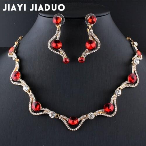 Jiayijiaduo Austria Red Gold-color African beads Jewelry Crystal Necklace Earrings sets Beautiful Women Wedding Jewelry Set