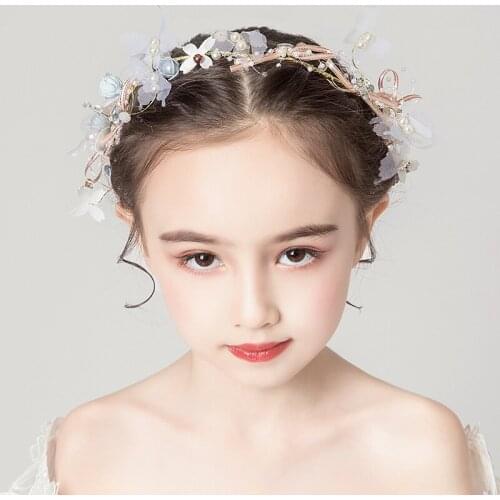 Crown Tiaras Girls Cute Childrens Headdress Head Flower Pearl Hair Hoop Princess Band Super Fairy Beauty Dance Show Decoration