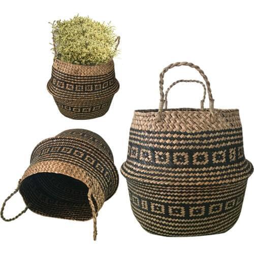 New 1pc Foldable Handmade Rattan Woven Flower Basket Seagrass Clothing Storage Basket Home Decoration Flower Basket